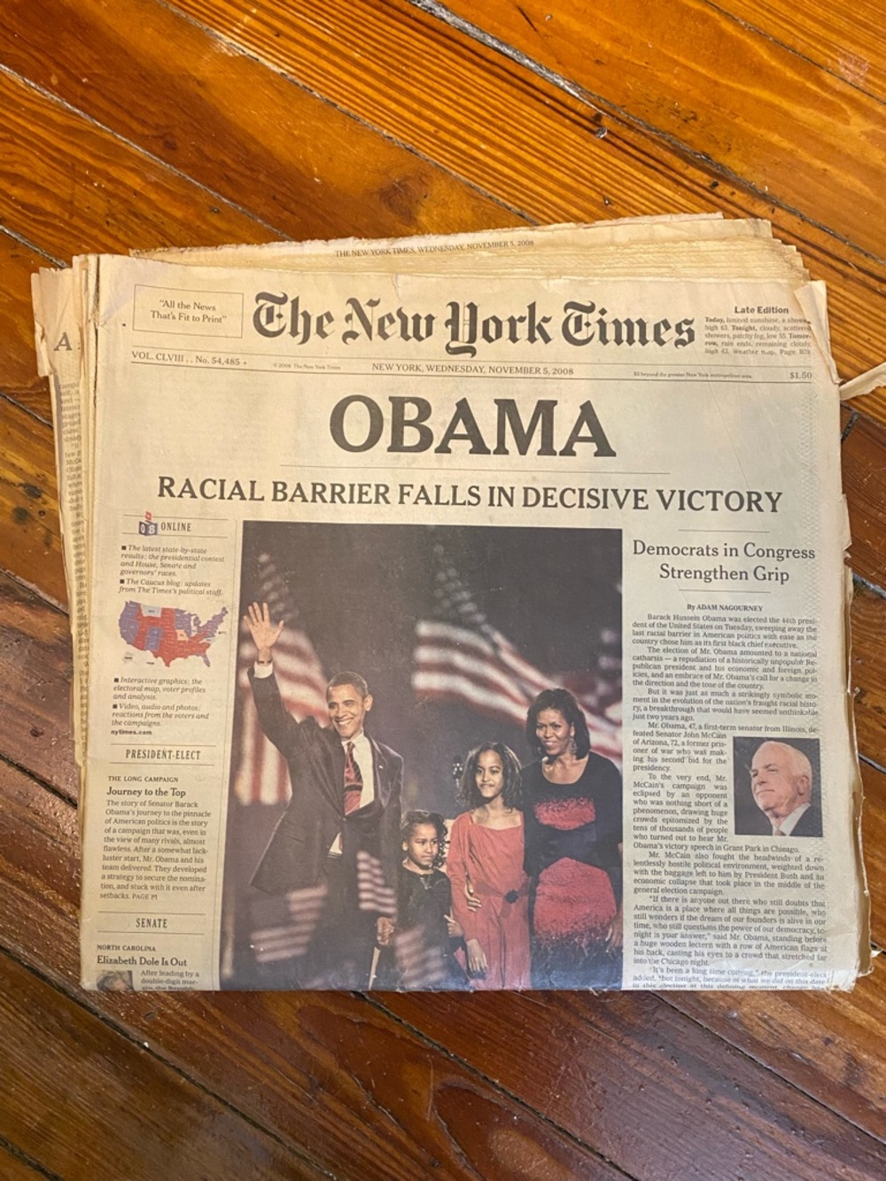 The New York Times Obama Front Page Newspaper